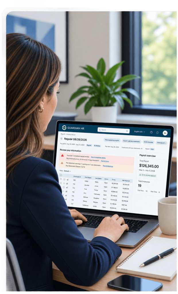 Woman Payrol Processing Interface