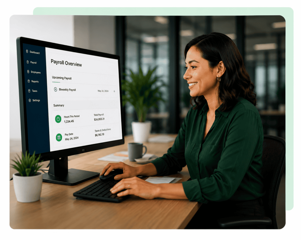 Payroll Processing Woman on payroll processing desktop